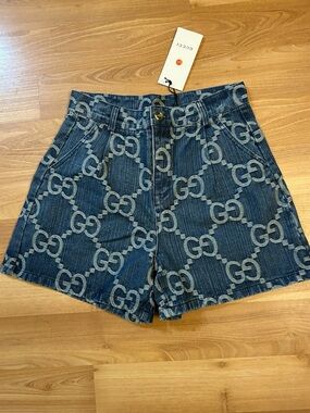 NWT Double G Monogram Print Denim Shorts